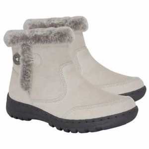 Khombu Iris All Weather Suede Ankle Boot Faux with Fur Trim in Ivory